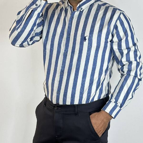 تصویر  پیراهن پارچه دنیم لخت راه راه سنگشور