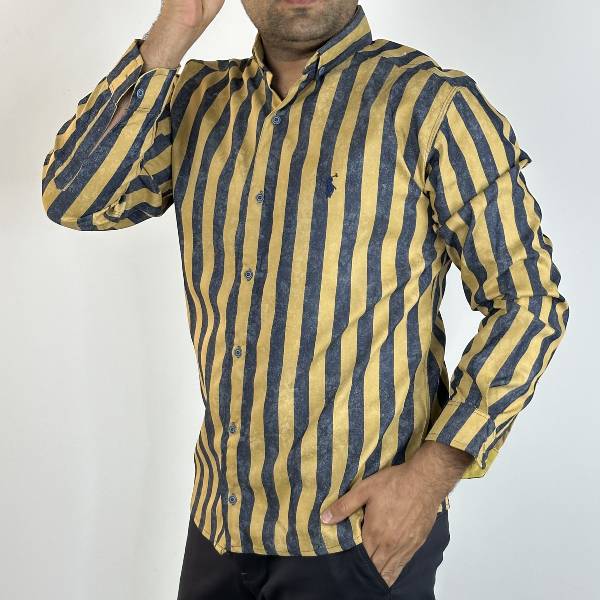 تصویر  پیراهن پارچه دنیم لخت راه راه سنگشور